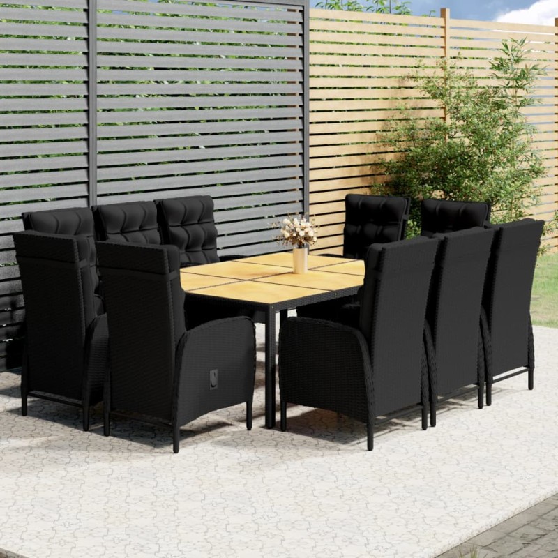 vidaXL Set de comedor de jardín 11 piezas ratán sintético negro vidaXL Set de comedor de jardín 11 piezas ratán sintético negro