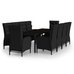 vidaXL Set de comedor de jardín 11 piezas ratán sintético negro