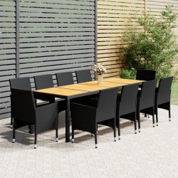 vidaXL Juego de comedor de jardín 11 piezas ratán sintético negro