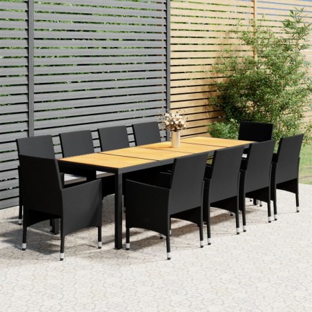 vidaXL Juego de comedor de jardín 11 piezas ratán sintético negro