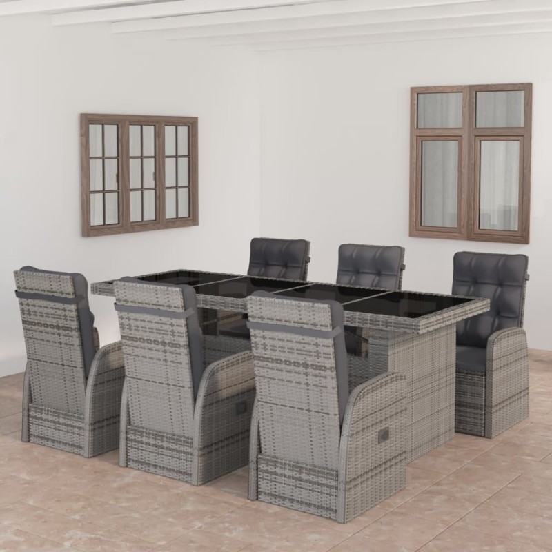 vidaXL Set de comedor de jardín 7 pzas y cojines ratán sintético gris vidaXL Set de comedor de jardín 7 pzas y cojines ratán sintético gris