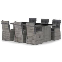 vidaXL Set de comedor de jardín 7 pzas y cojines ratán sintético gris
