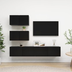 vidaXL Set de muebles de salón TV 4 piezas madera de ingeniería negro