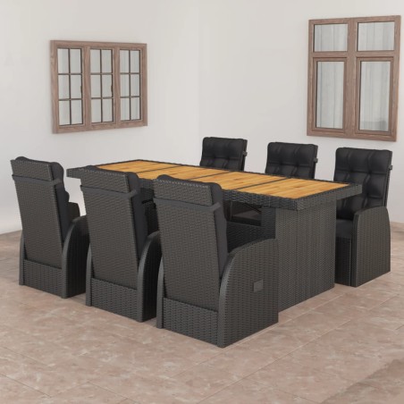 vidaXL Set comedor de jardín 7 piezas y cojines ratán sintético negro