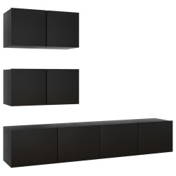 vidaXL Set de muebles de salón TV 4 piezas madera de ingeniería negro