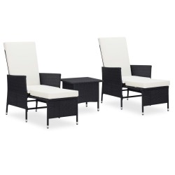 vidaXL Set de muebles de jardín 3 pzas y cojines ratán sintético negro