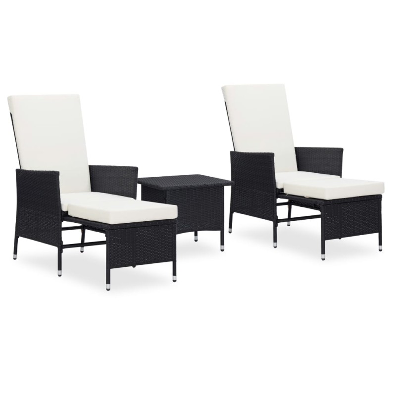 vidaXL Set de muebles de jardín 3 pzas y cojines ratán sintético negro vidaXL Set de muebles de jardín 3 pzas y cojines ratán sintético negro