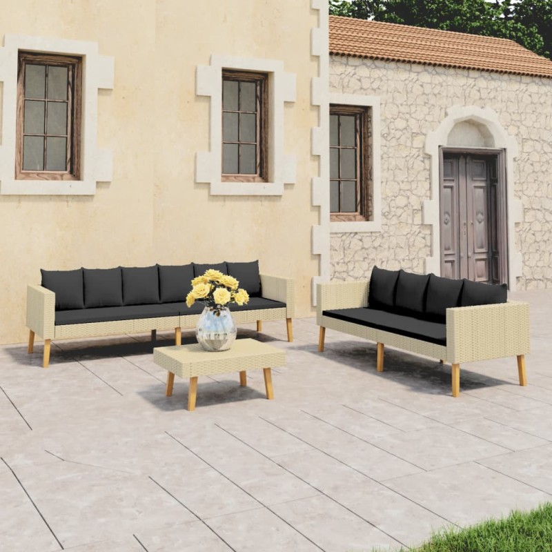 vidaXL Set de muebles de jardín 3 pzas y cojines ratán sintético beige vidaXL Set de muebles de jardín 3 pzas y cojines ratán sintético beige
