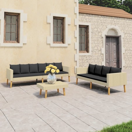 vidaXL Set de muebles de jardín 3 pzas y cojines ratán sintético beige