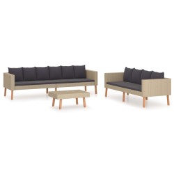 vidaXL Set de muebles de jardín 3 pzas y cojines ratán sintético beige