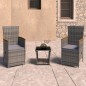 vidaXL Set de muebles de jardín 3 pzas y cojines ratán sintético gris