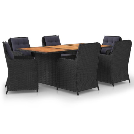 vidaXL Juego de comedor para jardín 7 piezas ratán sintético negro
