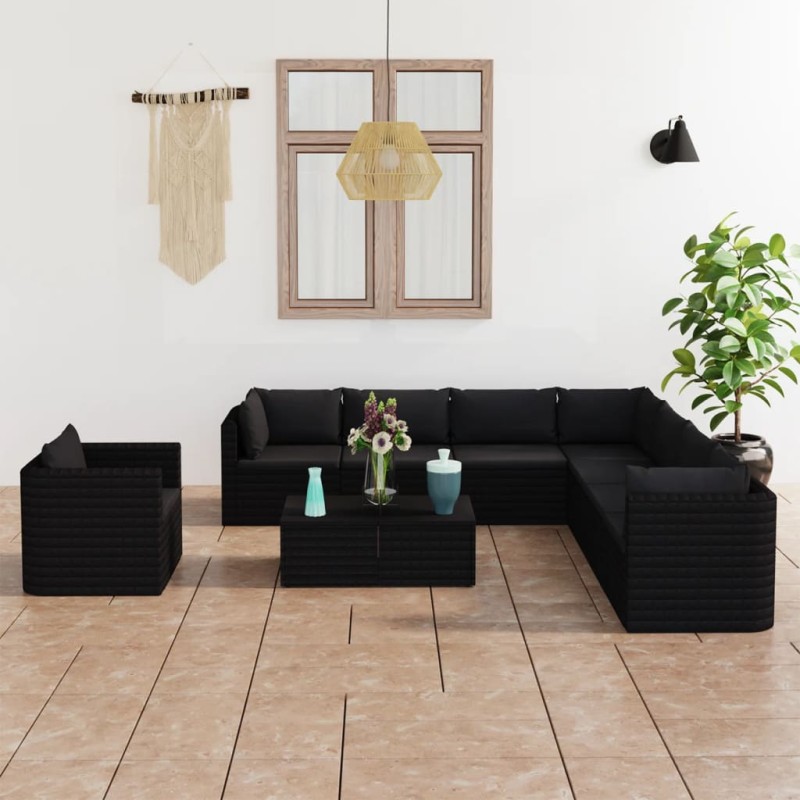 vidaXL Set de muebles de jardín 10 pzas cojines ratán sintético negro vidaXL Set de muebles de jardín 10 pzas cojines ratán sintético negro