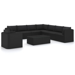 vidaXL Set de muebles de jardín 10 pzas cojines ratán sintético negro