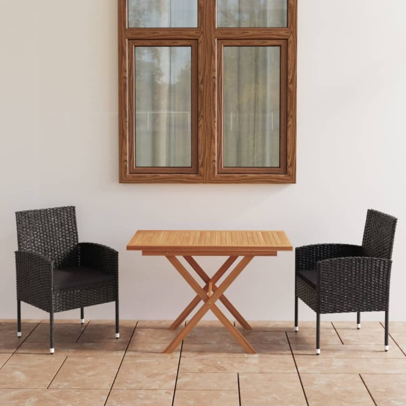 vidaXL Set comedor jardín 3 pzas madera acacia ratán sintético negro vidaXL Set comedor jardín 3 pzas madera acacia ratán sintético negro
