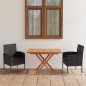 vidaXL Set comedor jardín 3 pzas madera acacia ratán sintético negro vidaXL Set comedor jardín 3 pzas madera acacia ratán sintético negro