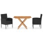 vidaXL Set comedor jardín 3 pzas madera acacia ratán sintético negro vidaXL Set comedor jardín 3 pzas madera acacia ratán sintético negro