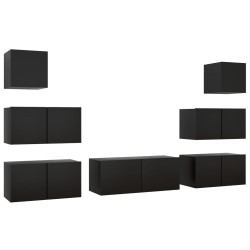 vidaXL Set de muebles de salón TV 7 piezas madera ingeniería negro