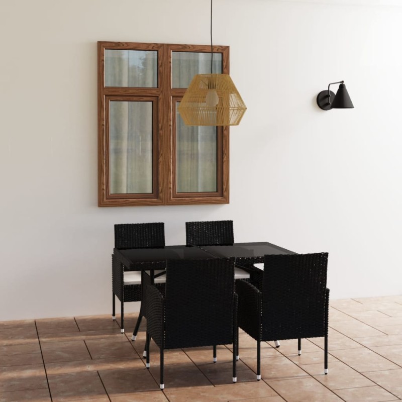 vidaXL Juego de comedor para jardín 5 piezas ratán sintético negro vidaXL Juego de comedor para jardín 5 piezas ratán sintético negro