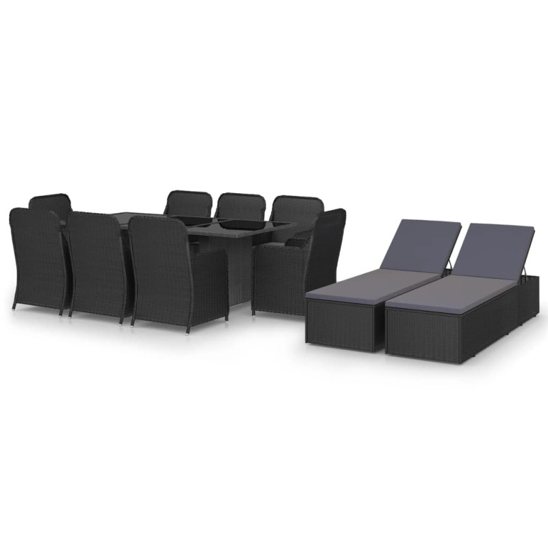 vidaXL Juego de comedor para jardín 11 piezas ratán sintético negro