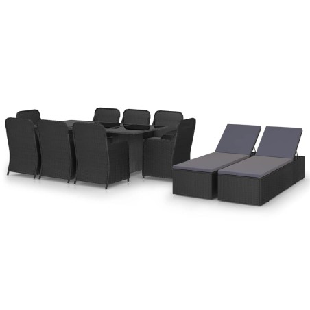 vidaXL Juego de comedor para jardín 11 piezas ratán sintético negro