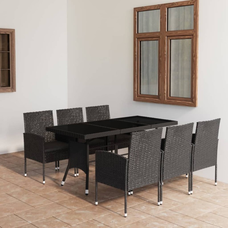 vidaXL Juego de comedor para jardín 7 piezas ratán sintético negro vidaXL Juego de comedor para jardín 7 piezas ratán sintético negro