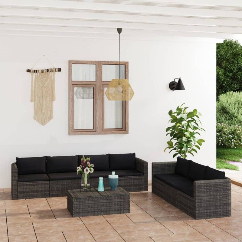 vidaXL Set de sofás de jardín 8 piezas y cojines ratán sintético gris vidaXL Set de sofás de jardín 8 piezas y cojines ratán sintético gris