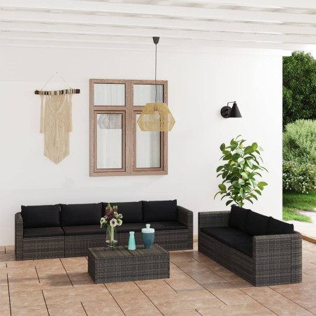 vidaXL Set de sofás de jardín 8 piezas y cojines ratán sintético gris