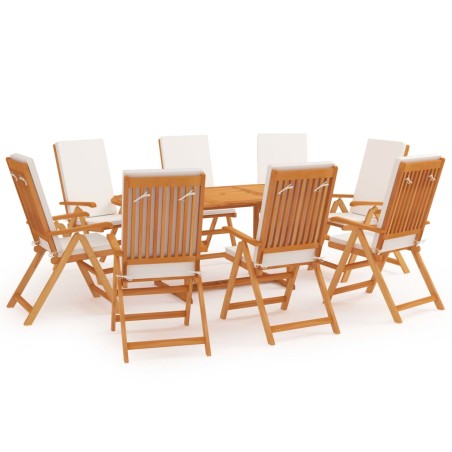 vidaXL Comedor de jardín 9 piezas con cojines madera maciza de teca