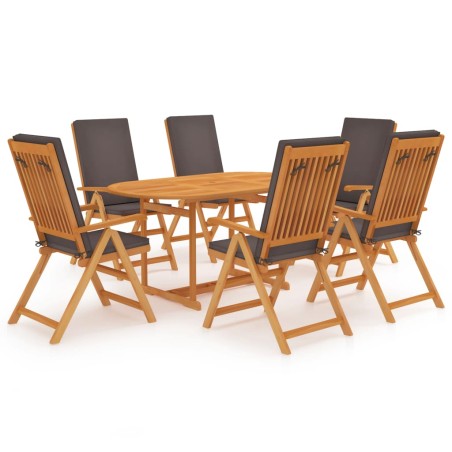 vidaXL Set de comedor para jardín 7 piezas teca maciza y cojines gris