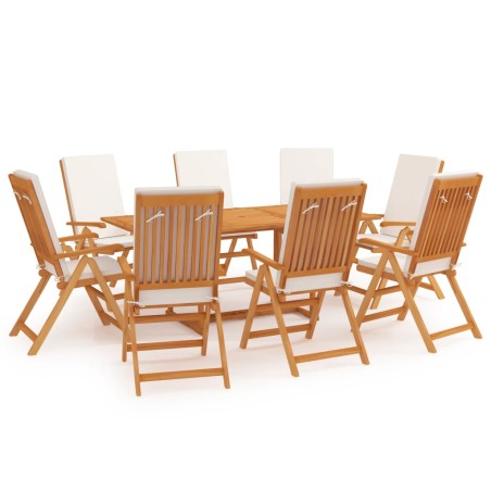 vidaXL Comedor de jardín 9 piezas con cojines madera maciza de teca