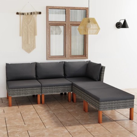 vidaXL Set de muebles de jardín 6 pzas y cojines ratán sintético gris