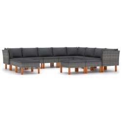 vidaXL Set de muebles de jardín 12 pzas y cojines ratán sintético gris