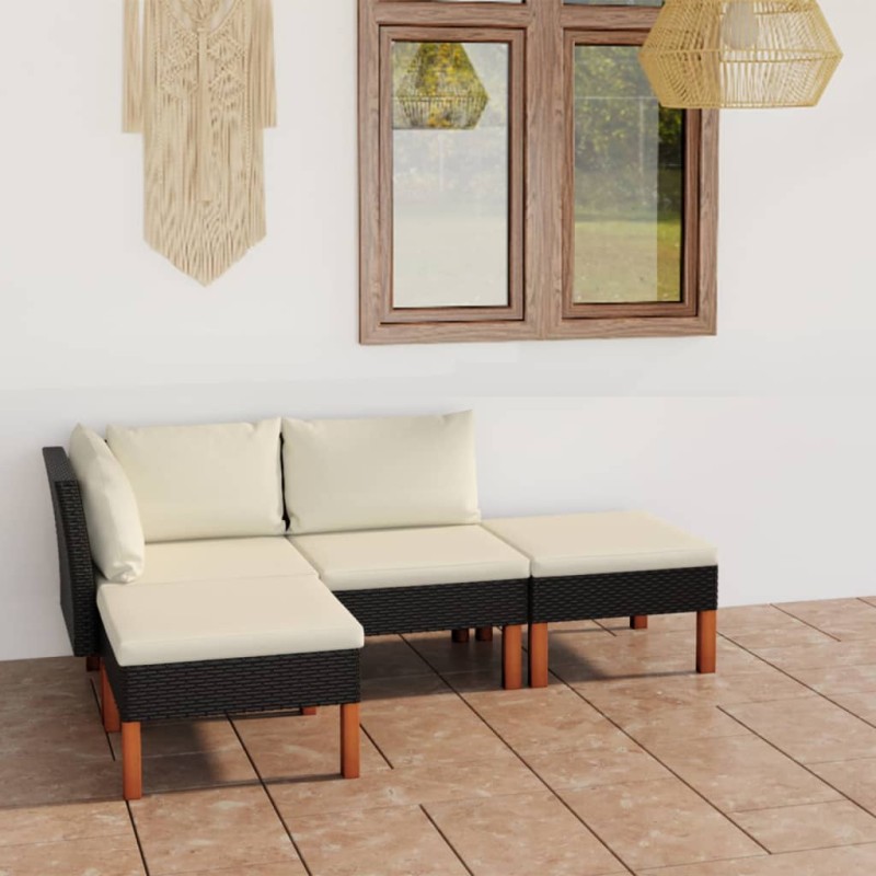 vidaXL Set de muebles de jardín 6 pzas y cojines ratán sintético negro vidaXL Set de muebles de jardín 6 pzas y cojines ratán sintético negro