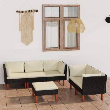 vidaXL Set de muebles de jardín 6 pzas y cojines ratán sintético negro