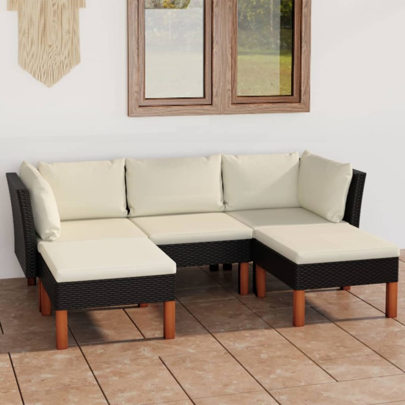 vidaXL Set de muebles de jardín 5 pzas y cojines ratán sintético negro