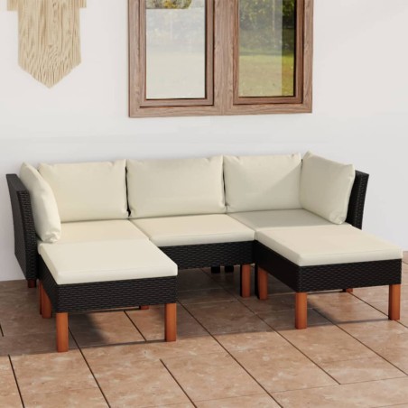 vidaXL Set de muebles de jardín 5 pzas y cojines ratán sintético negro