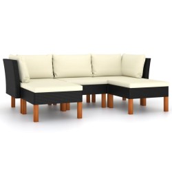 vidaXL Set de muebles de jardín 5 pzas y cojines ratán sintético negro