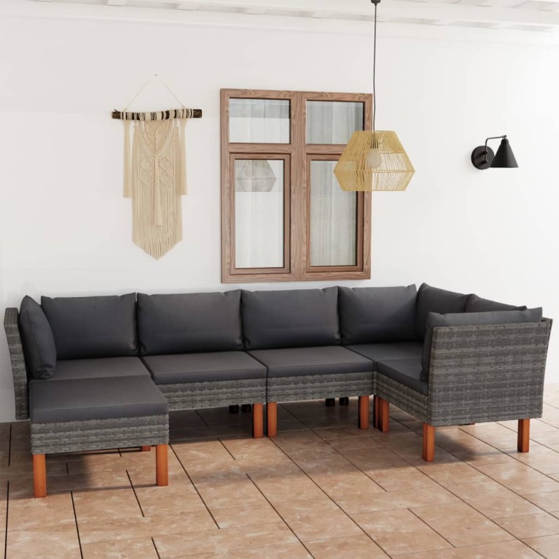 vidaXL Set de muebles de jardín 6 pzas y cojines ratán sintético gris vidaXL Set de muebles de jardín 6 pzas y cojines ratán sintético gris