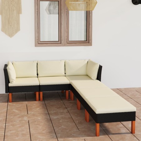 vidaXL Set de muebles de jardín 6 pzas y cojines ratán sintético negro