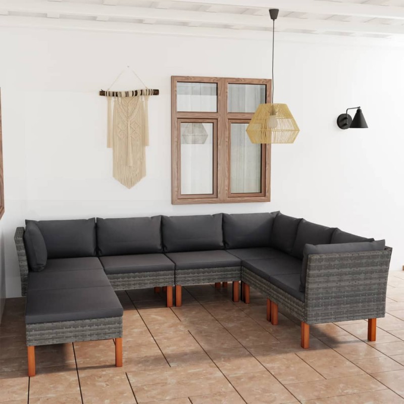 vidaXL Set de muebles de jardín 8 pzas y cojines ratán sintético gris
