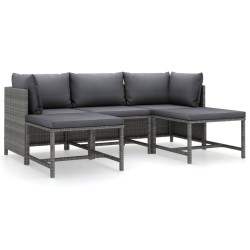 vidaXL Set de muebles de jardín 5 pzas y cojines ratán sintético gris