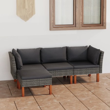 vidaXL Set de muebles de jardín 4 pzas y cojines ratán sintético gris