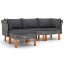 vidaXL Set de muebles de jardín 4 pzas y cojines ratán sintético gris