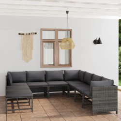vidaXL Set de muebles de jardín 9 pzas y cojines ratán sintético gris