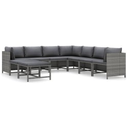 vidaXL Set de muebles de jardín 9 pzas y cojines ratán sintético gris