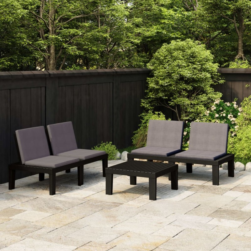 vidaXL Set de muebles de jardín 3 piezas con cojines plástico gris vidaXL Set de muebles de jardín 3 piezas con cojines plástico gris