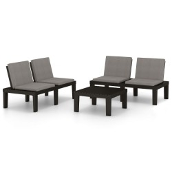 vidaXL Set de muebles de jardín 3 piezas con cojines plástico gris