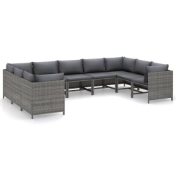 vidaXL Set de muebles de jardín 9 pzas y cojines ratán sintético gris