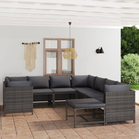 vidaXL Set de muebles de jardín 9 pzas y cojines ratán sintético gris